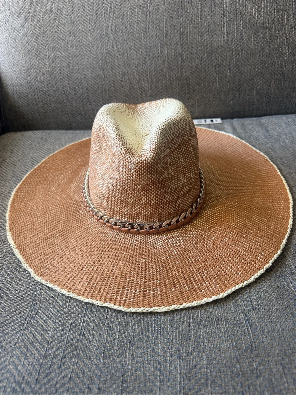 Madden NYC by Steve Madden Ombre Straw Hat with Chain Detail. Adjustable. OS